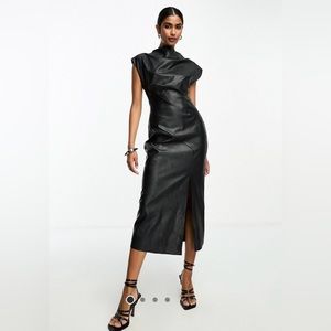 ASOS leather look high neck dress
